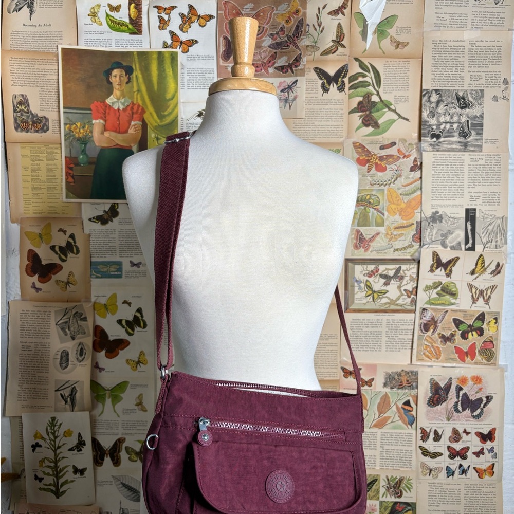 Kipling Burgundy Crossbody Bag with Adjustable Strap (no monkey)